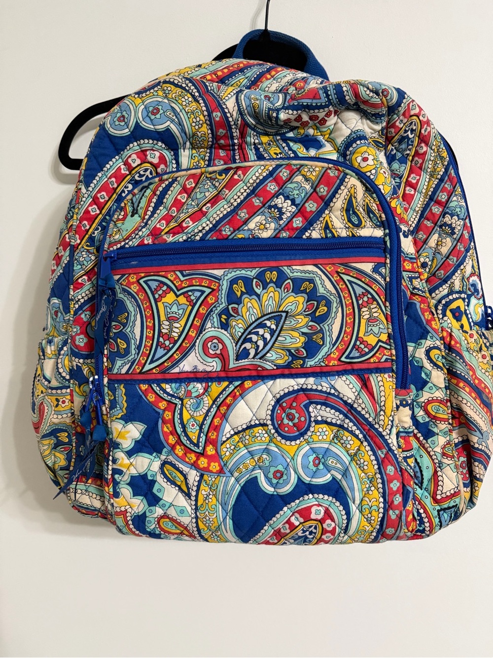 Vera Bradley Quilted Paisley Backpack in Blue, Red & Yellow